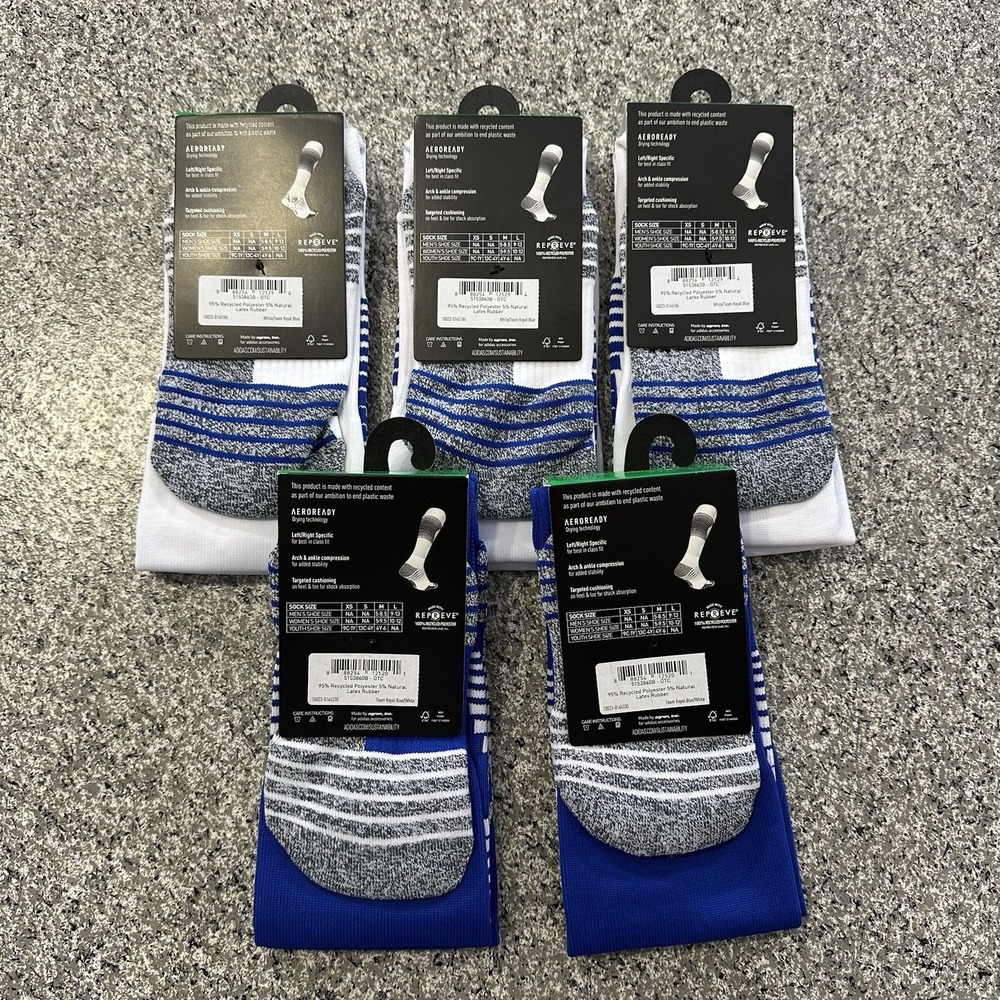 Adidas Soccer Socks Size S Youth 13C-4Y Blue Team Speed Lot 5 Pairs Cushioned - Picture 2 of 4